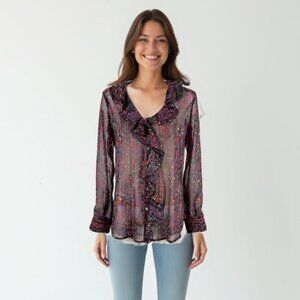 DKNYC Funky Ruffled Mutlicolored Blouse S
